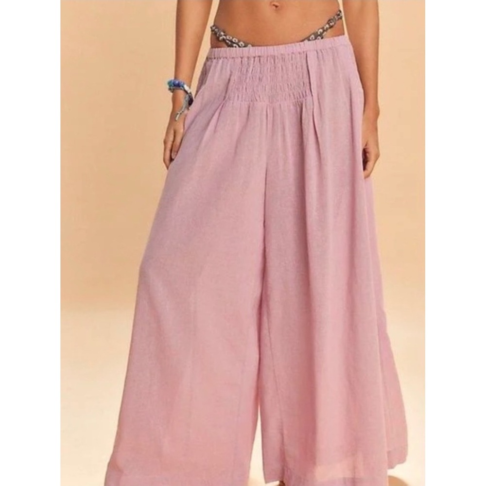 NWT Free People Free Est Rising Sun Pants Smocked Elastic Waist Wide Leg Sz XL